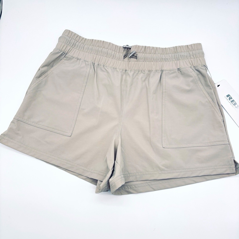 RBX Women's Beige Athletic Gym Shorts Nylon Spandex Pockets 2" NWT CR5436 M